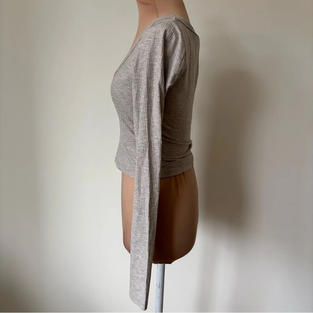 Reformation Paige Marble Gray Scoop Neck Ribbed Crop Top Long Sleeve Tee EUC S